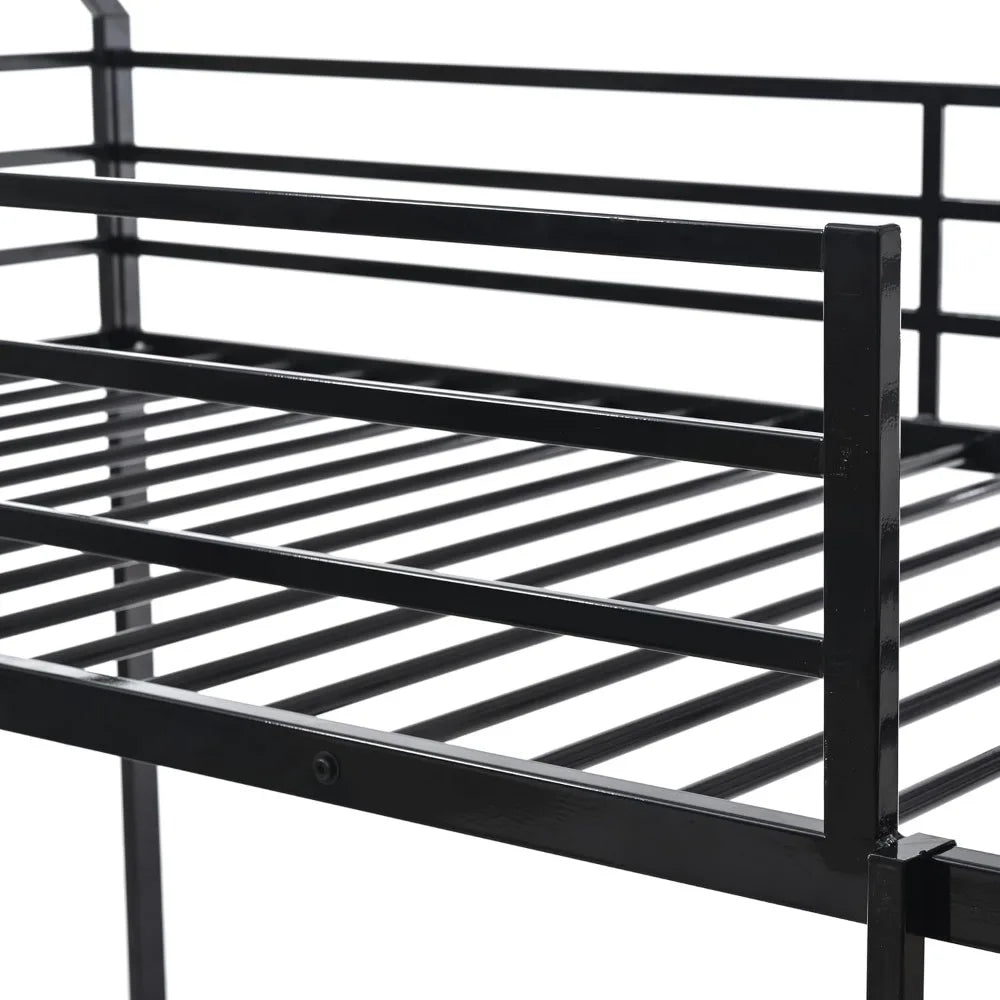 Twin Over Twin Metal Bunk Bed With Slide And Guardrail