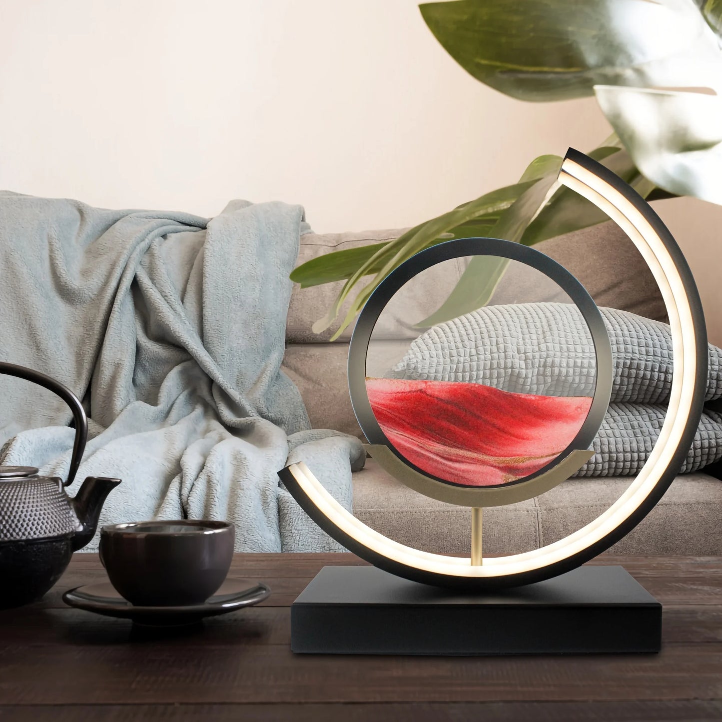 Moving Sand Art Lamp 3D Round Picture With Stand Relaxing