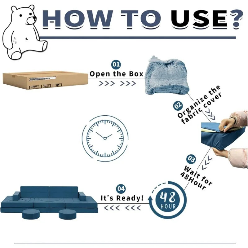 Combination Modular Kids Sofa Set Convertible Foam Couch