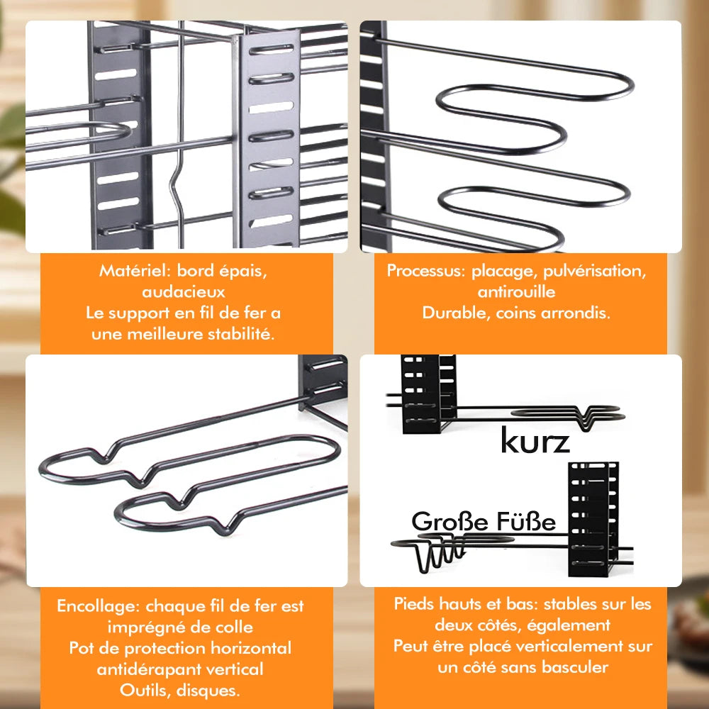 Eight-Tier Pot Rack Organizer Cabinet Cookware Storage