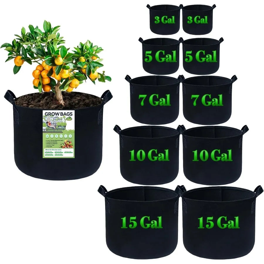Mixed Size Fabric Grow Bags For Garden Plants 3 5 7 10 Gal