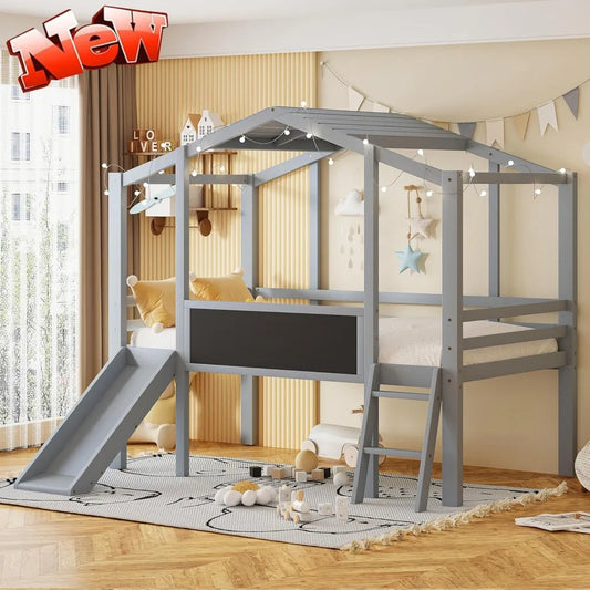 Harper And Bright Designs Loft Bed With Slide Blackboard