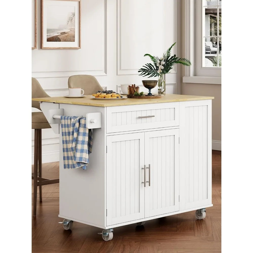 RBXC Kitchen Island With Storage On Wheels And Drop Leaf