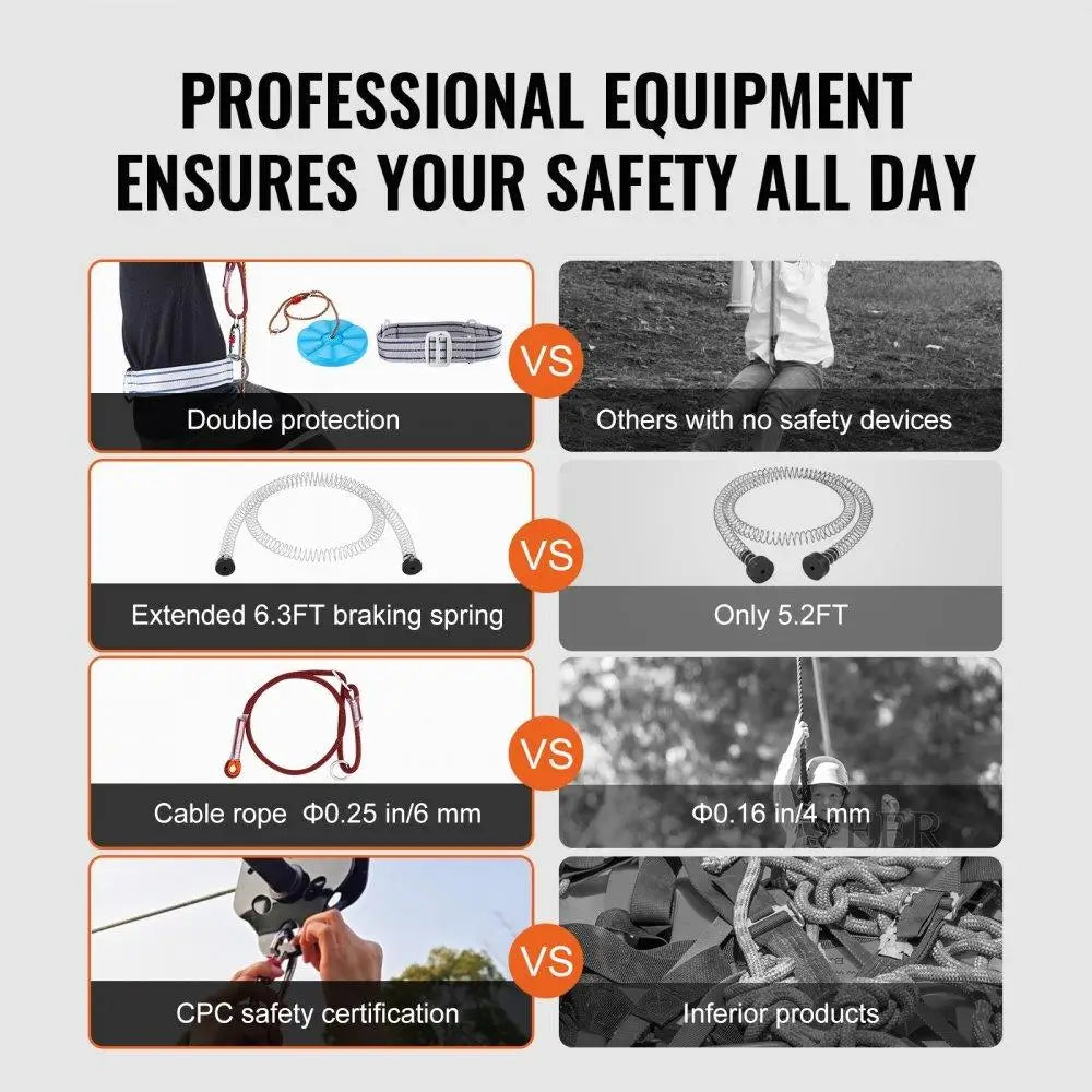 Backyard Outdoor Zip Line Kit Stainless Steel Harness