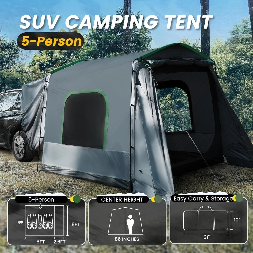 Hot-Sell! 5-9 Person Rectangle Car Tent for Family, Waterproof & Windproof for Car Camping, Large Camping Tents with Storage Bag
