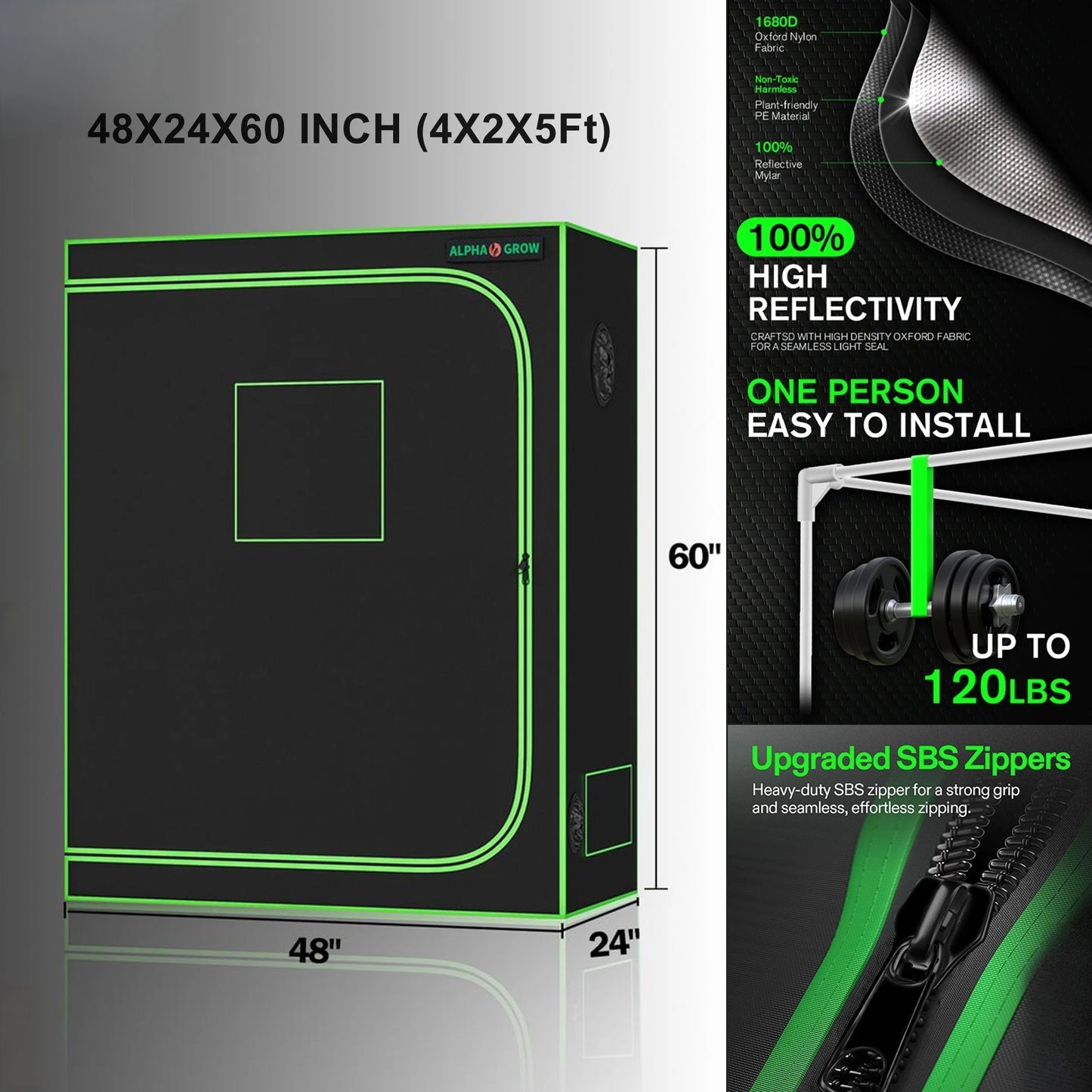Alphagrow Grow Tent Kit With Inline Fan And Carbon Filter