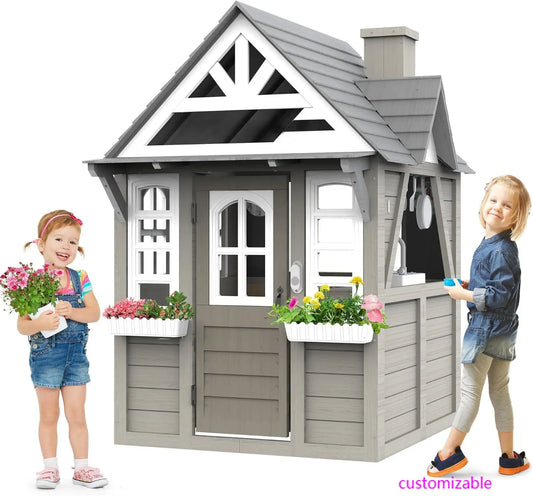 XMSJH Modern All Fir Wooden Playhouse Outdoor Cottage