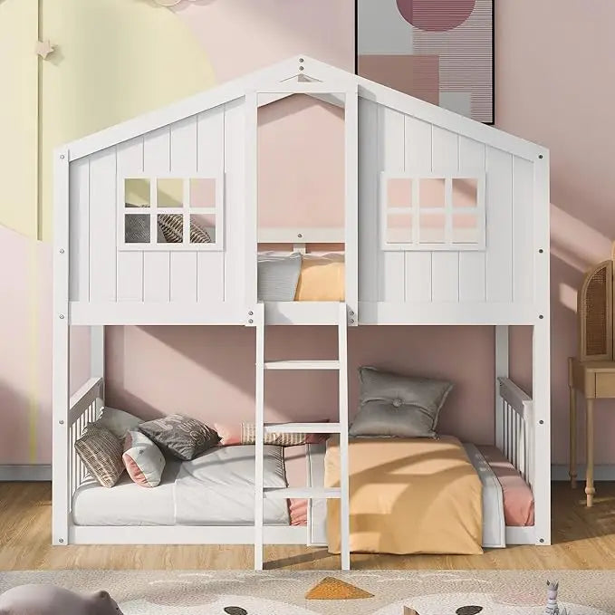 Twin Over Twin Bunk Bed With Drawers And Shelf Playhouse