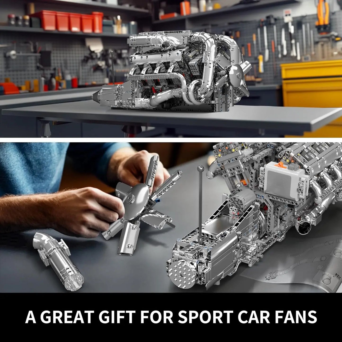 V8 Twin Turbo Engine Model Kit Building Block Set Pro