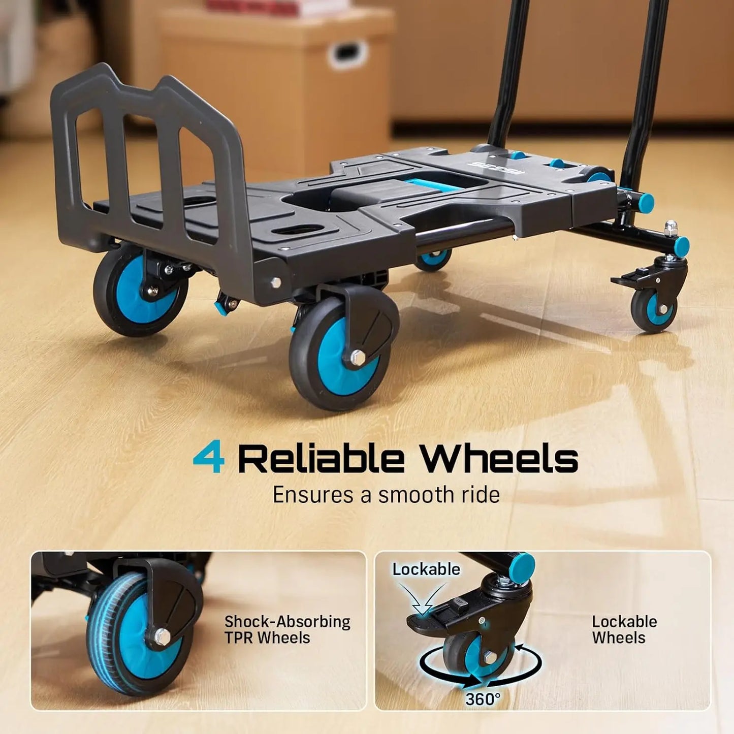 Seesii Folding Hand Truck Dolly 150KG TPR Wheels Heavy Duty