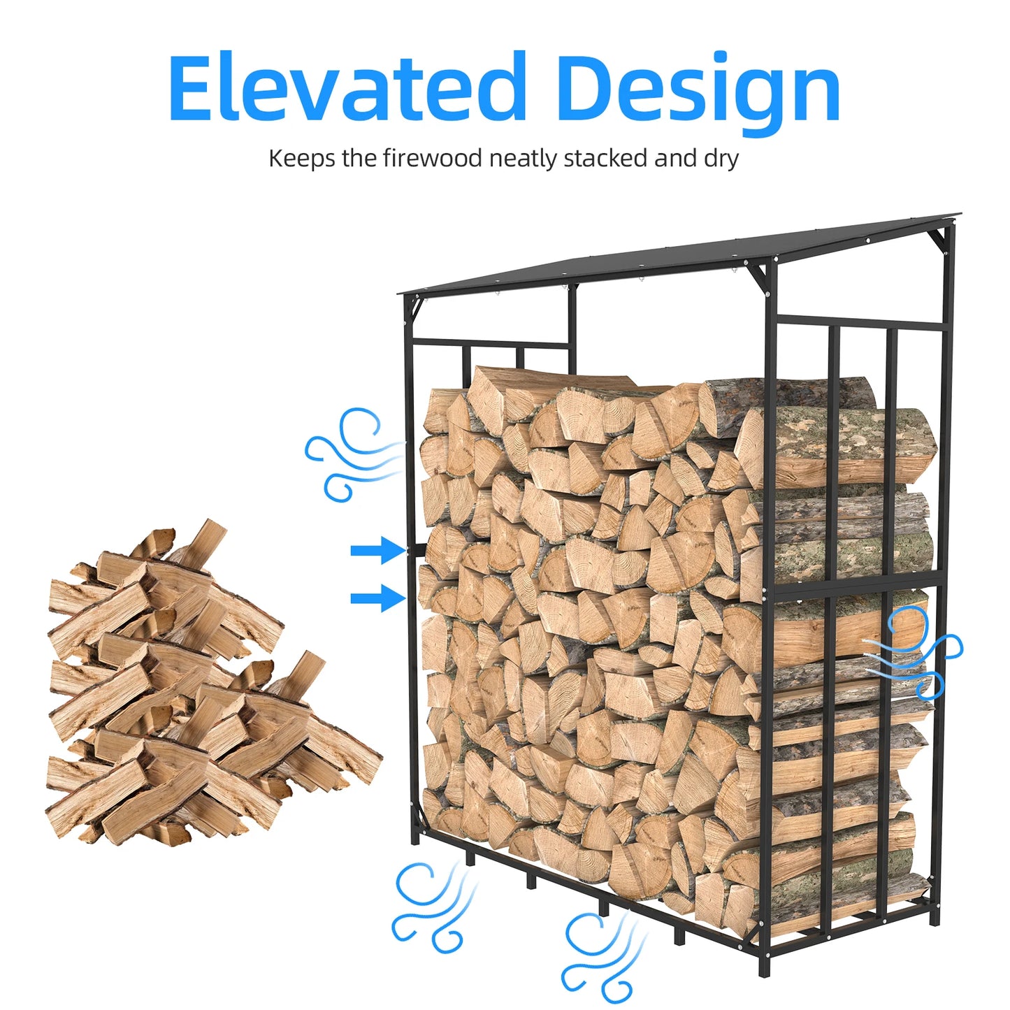 Heavy Duty Outdoor Firewood Log Rack With Top Cover