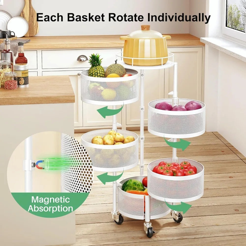 Fruit And Vegetable Rotating Storage Rack 5 Tier Cart