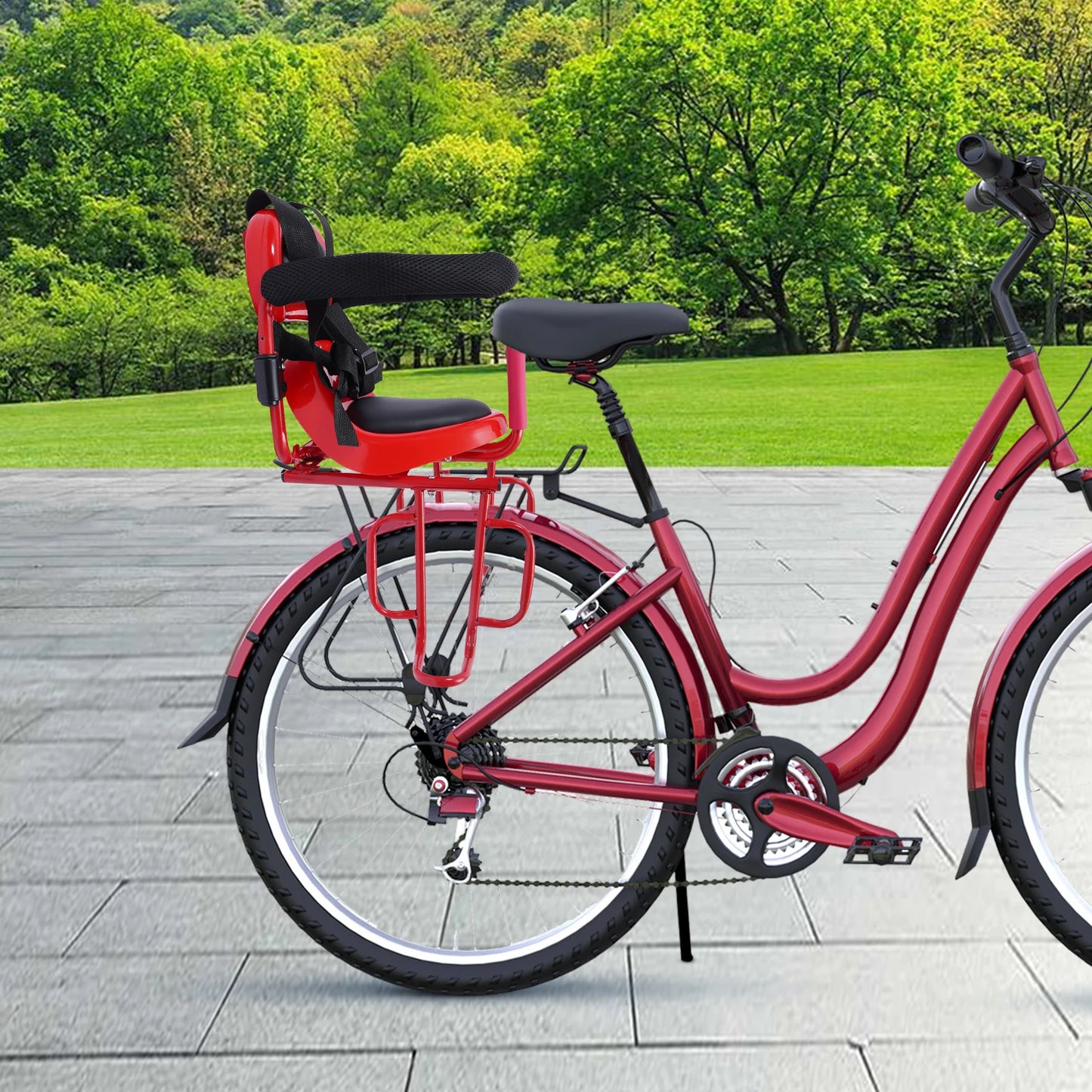 Rear Child Bike Seat Attachment With Guardrail And Cushion