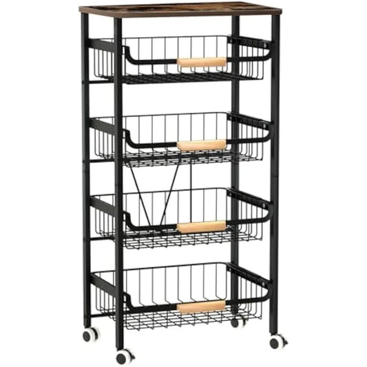 HUANHUI Five Tier Rolling Storage Cart With Wheels Mobile