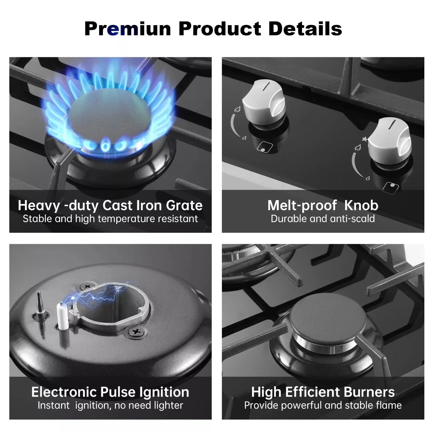 Tieasy Dual Fuel LPG NG Gas Cooktop 2 Burner Thermocouple