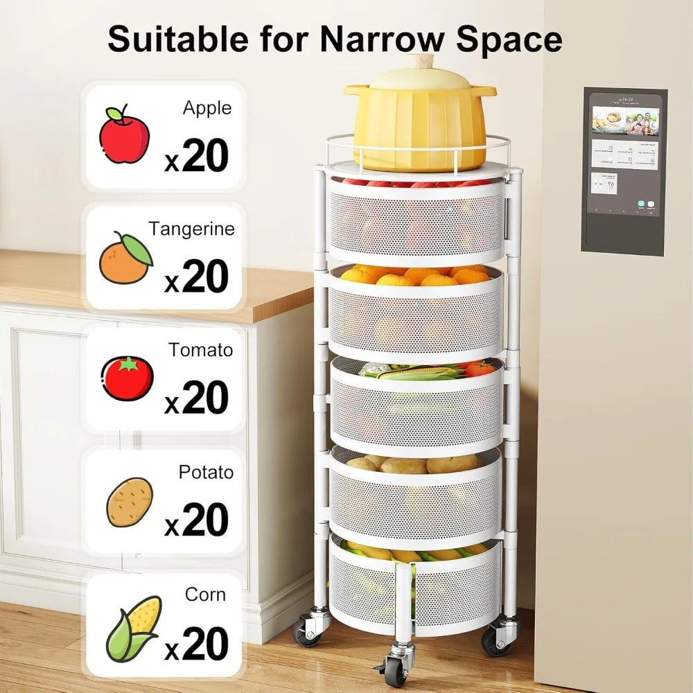 Fruit And Vegetable Rotating Storage Rack 5 Tier Cart