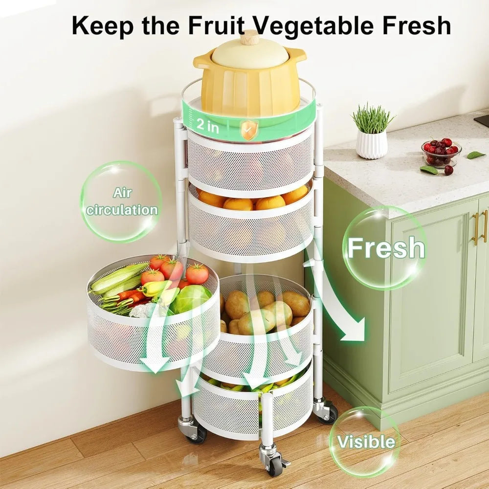 Fruit And Vegetable Rotating Storage Rack 5 Tier Cart