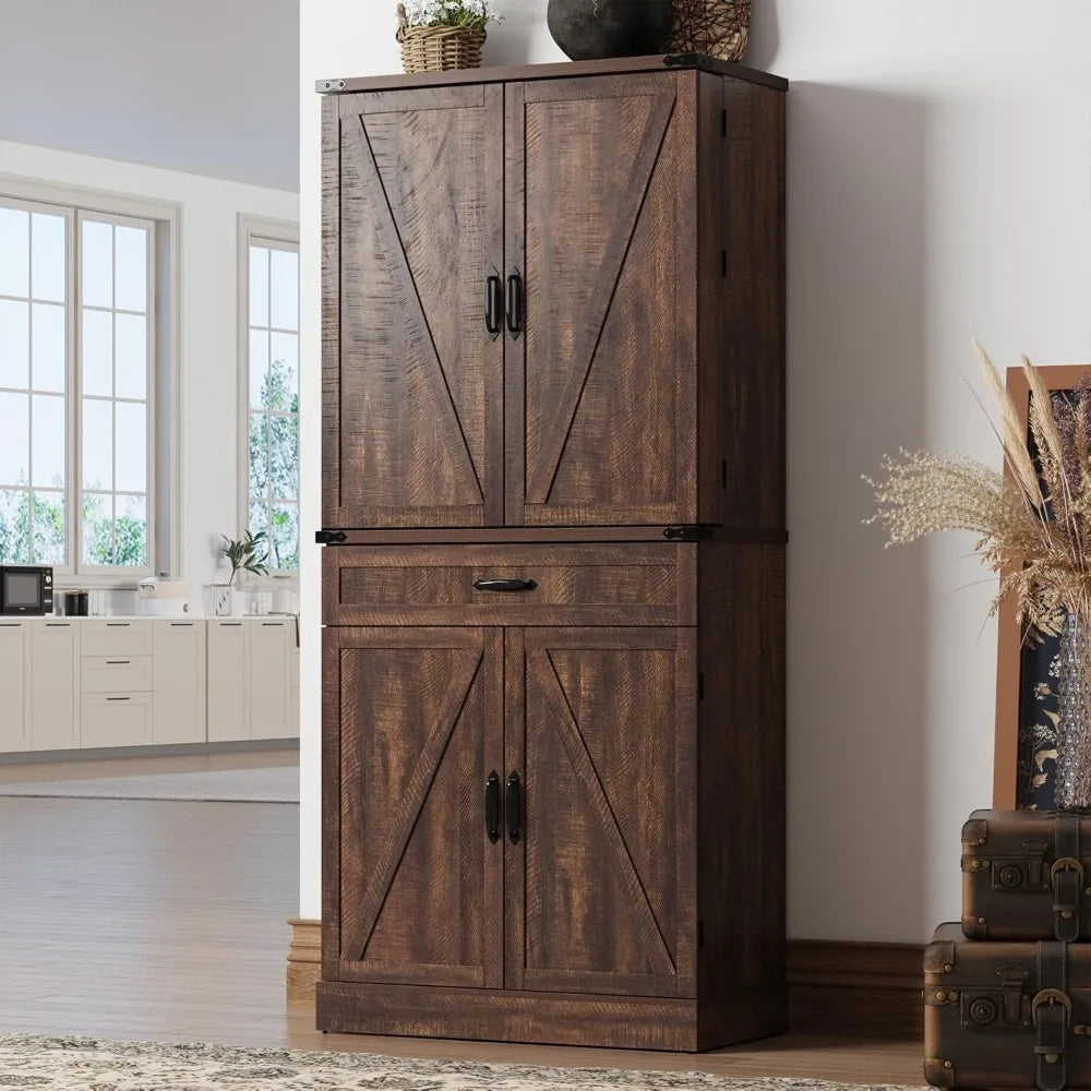 RBX Pantry Cabinet With 3 Drawers And Barn Door Shelves