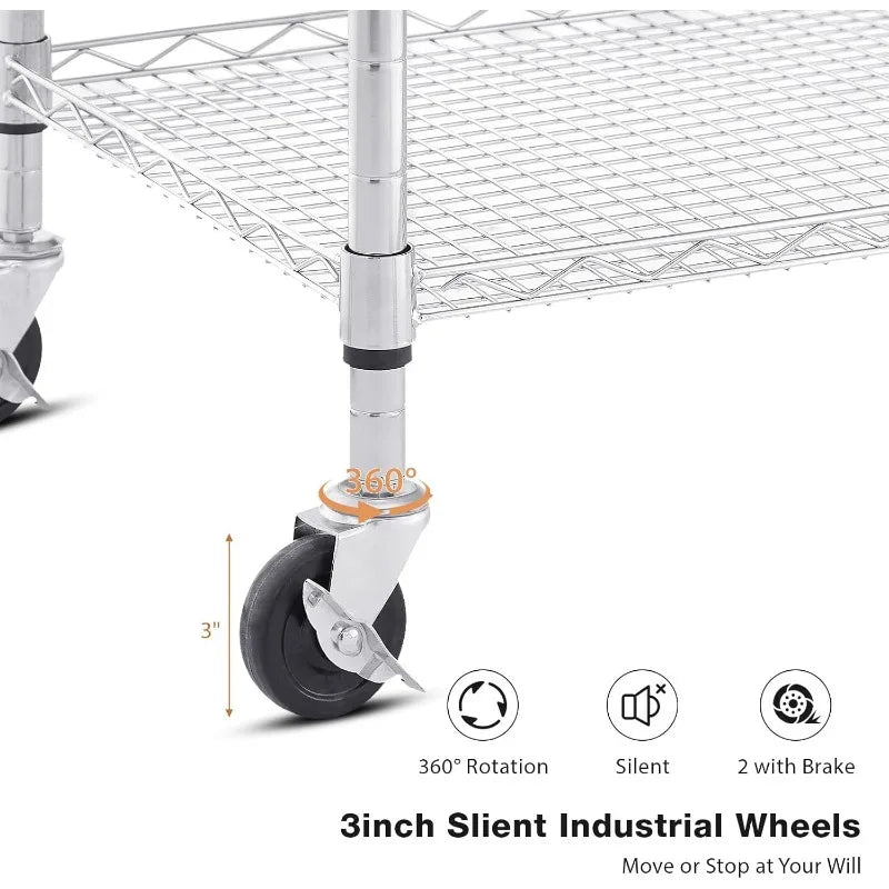 HUANHUI 3 Tier Rolling Kitchen Cart Wood Tabletop Wheels