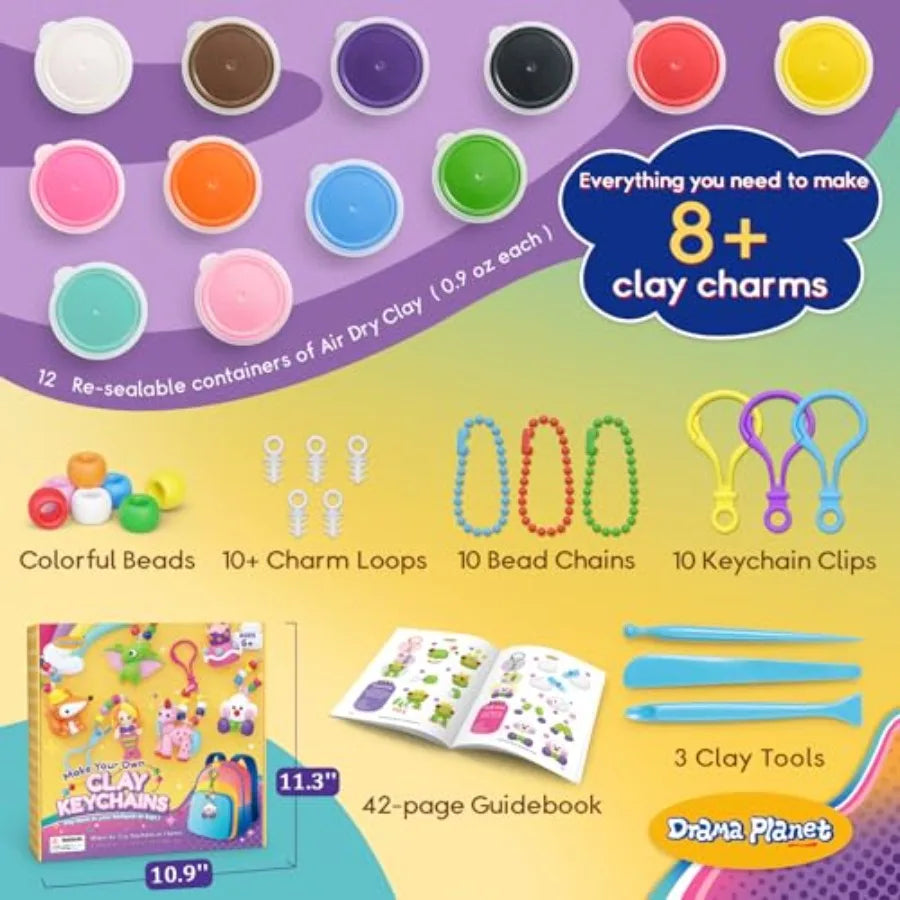 Air Dry Clay Keychain Craft Kit For Kids Eight Charms