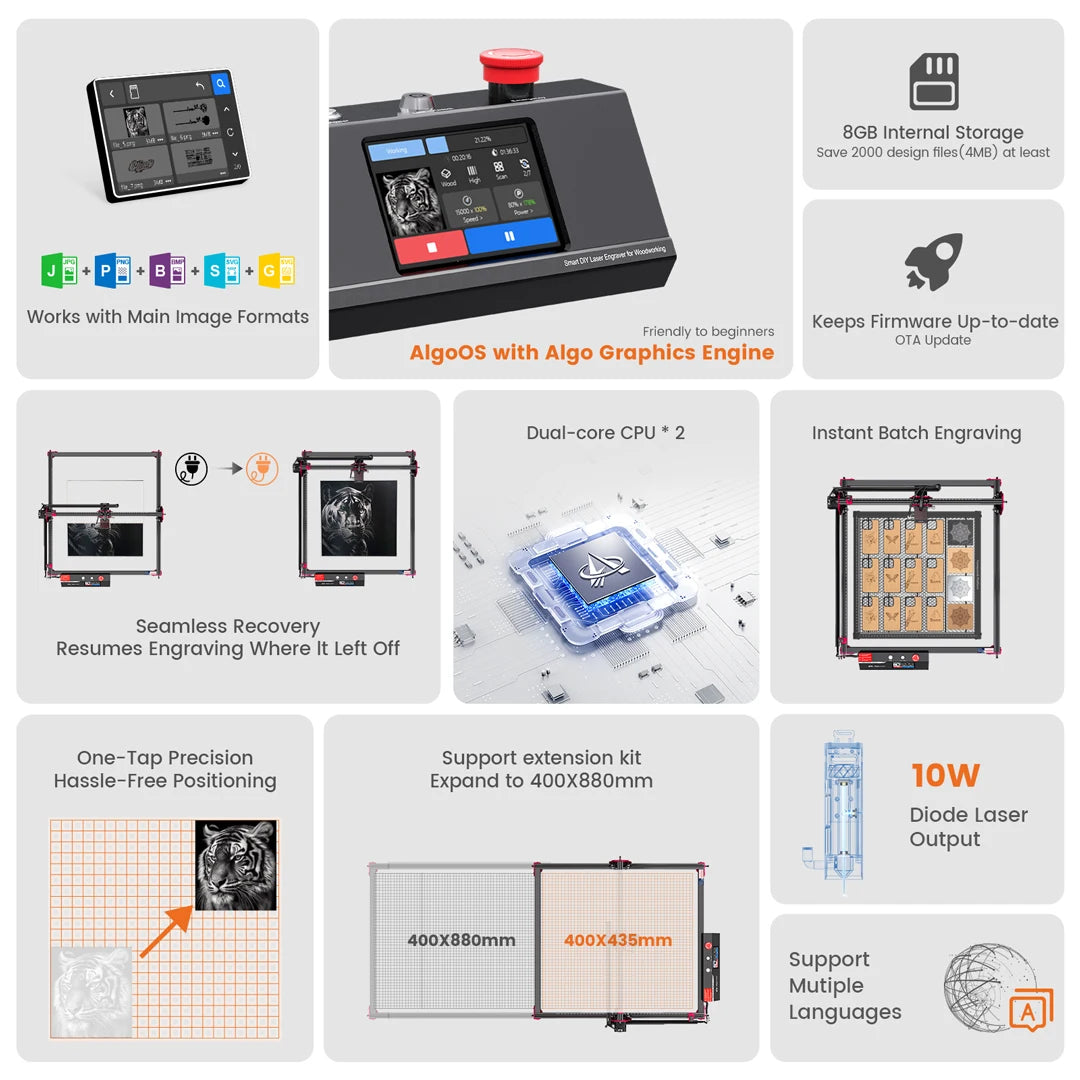 AlgoLaser MK2 10W DIY Laser Engraver With Air Assist Cutting
