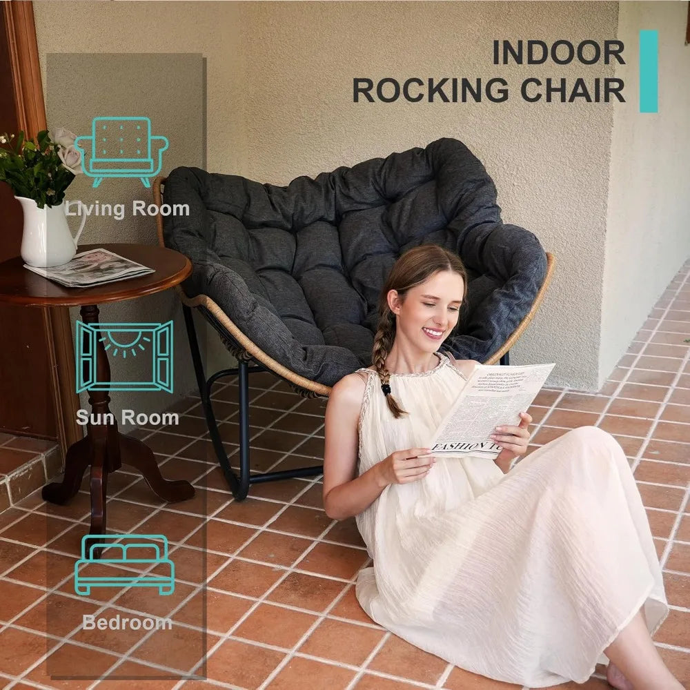 HUANZHUANG Outdoor Papasan Rocking Chair Wicker Lounge Patio