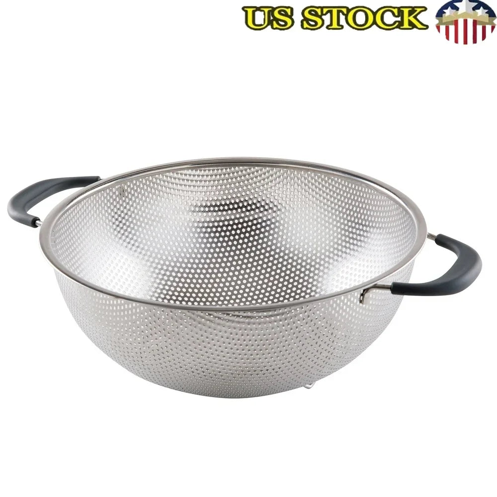 Stainless Steel Colander With Soft Grip Handles Footed Base
