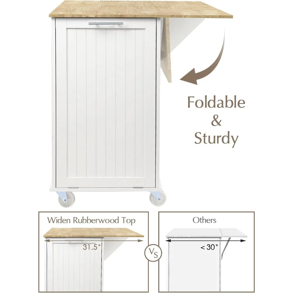 RBXC Kitchen Island With Storage On Wheels And Drop Leaf