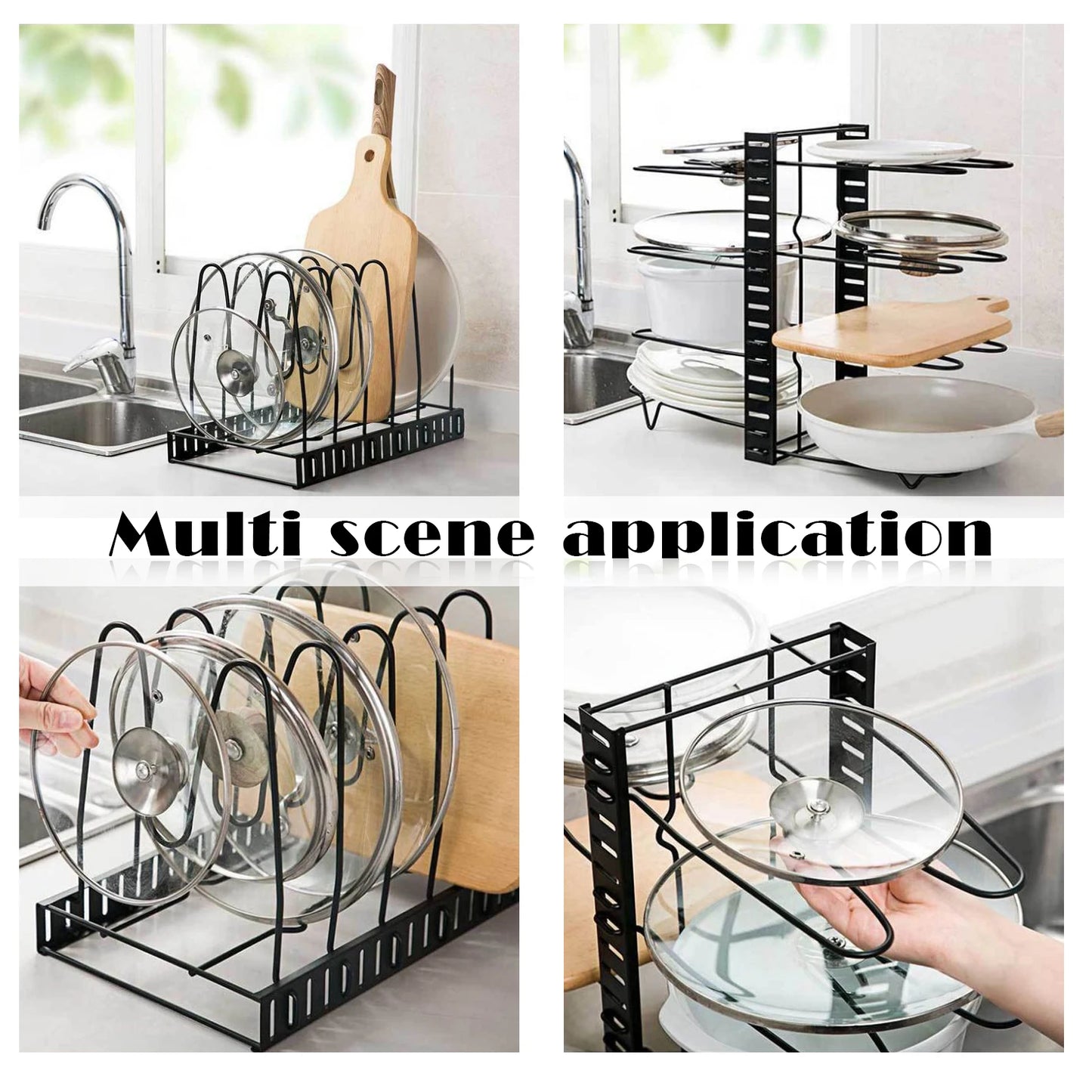 Eight-Tier Pot Rack Organizer Cabinet Cookware Storage