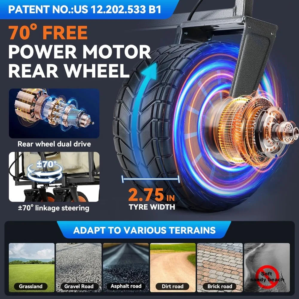 Electric Collapsible Garden Wagon With Wheel 300lb Capacity