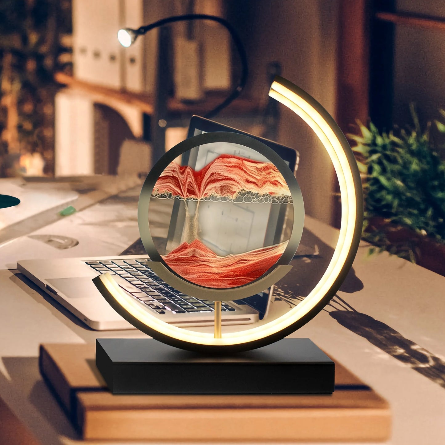 Moving Sand Art Lamp 3D Round Picture With Stand Relaxing