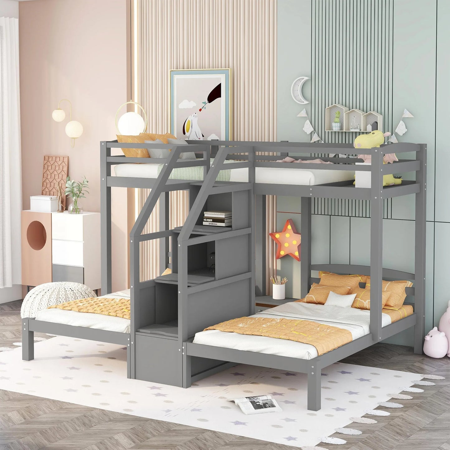 Twin Over Twin Bunk Bed With Built In Staircase And Storage