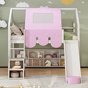 Twin Over Twin Bunk Bed With Drawers And Shelf Playhouse