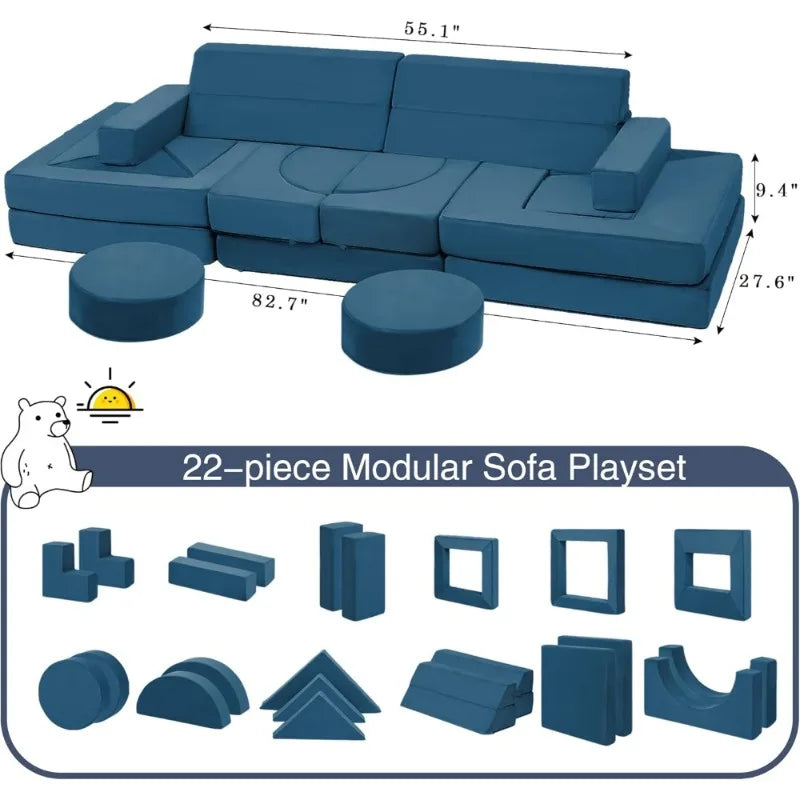 Combination Modular Kids Sofa Set Convertible Foam Couch