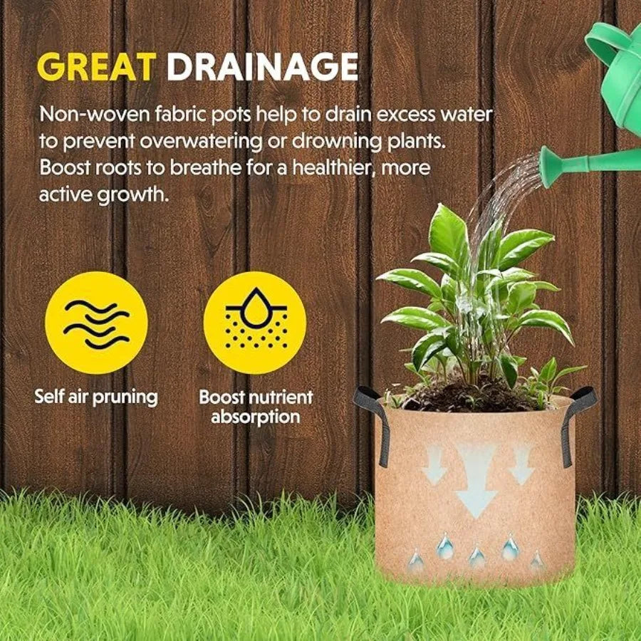 Heavy Duty Fabric Plant Grow Bags 6 Pack Nonwoven Containers