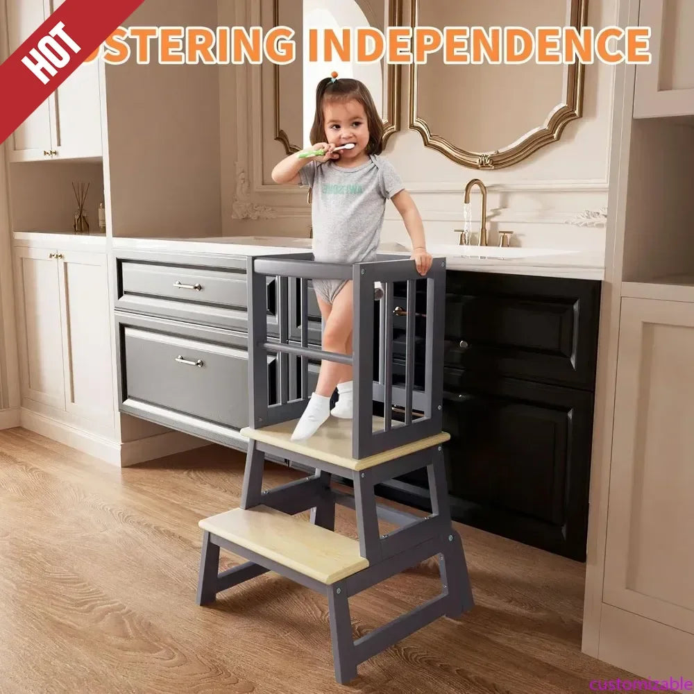 XMSJ Customizable Toddler Kitchen Step Stool Montessori