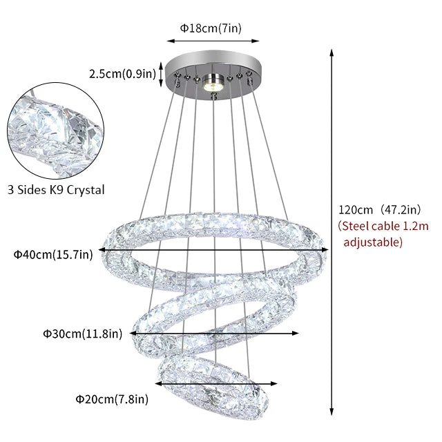GreeLustr Five Ring Crystal LED Modern Chandelier Lamp