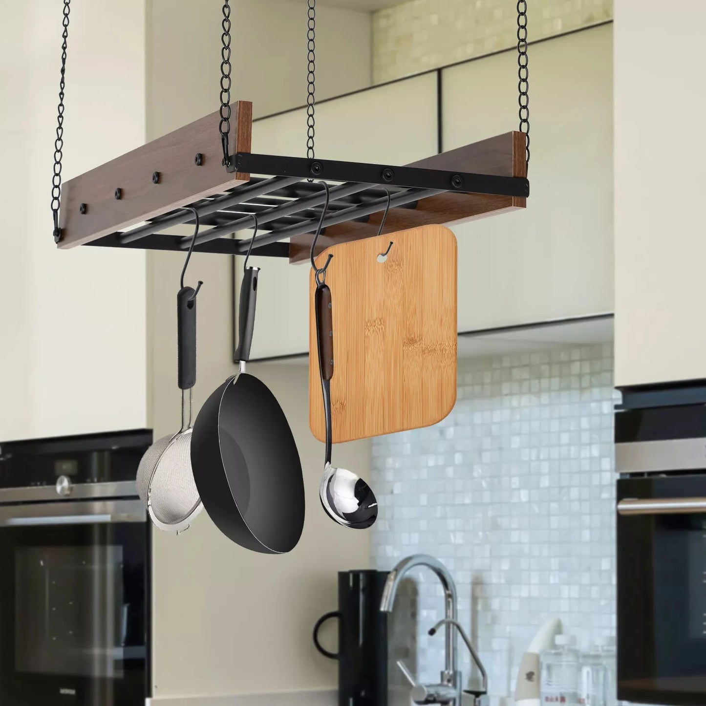 Kitchen Hanging Pot Rack Iron Pan Holder Cookware Organizer