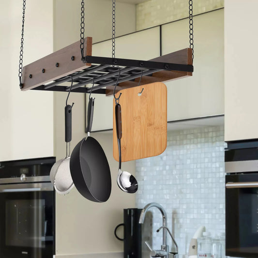 Kitchen Hanging Pot Rack Iron Pan Holder Cookware Organizer