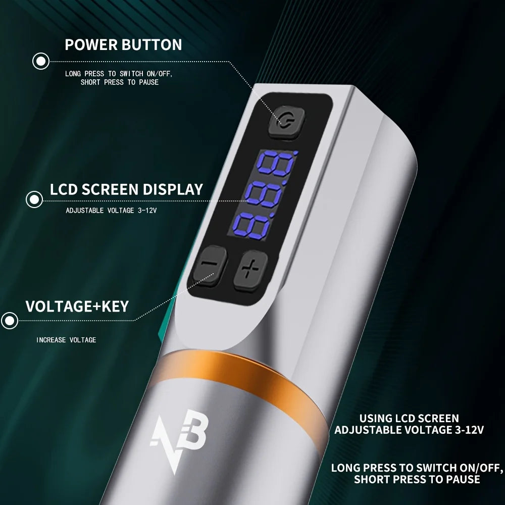 Gold Plume Tattoo Pen Machine Wireless Kit Brushless Motor