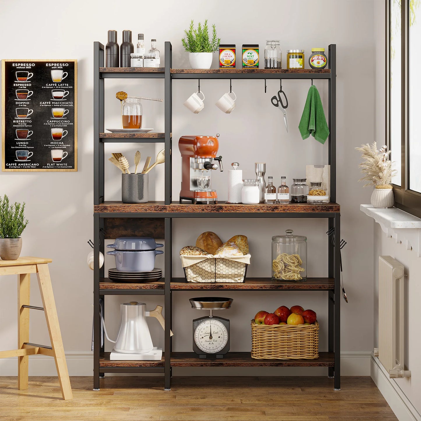 Tribesigns Kitchen Baker Rack With Storage And Hooks