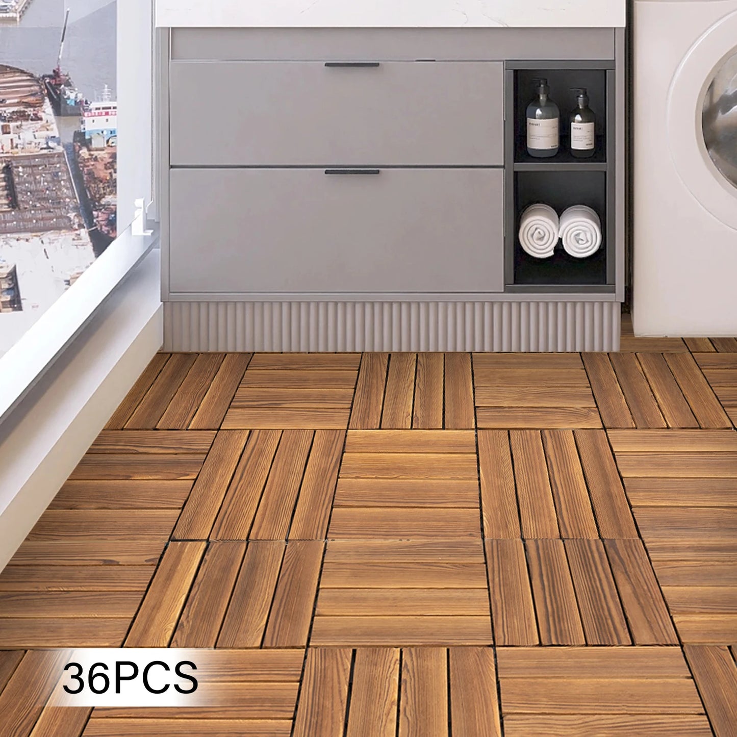 Interlocking Carbonized Wood Patio Deck Tiles Outdoor