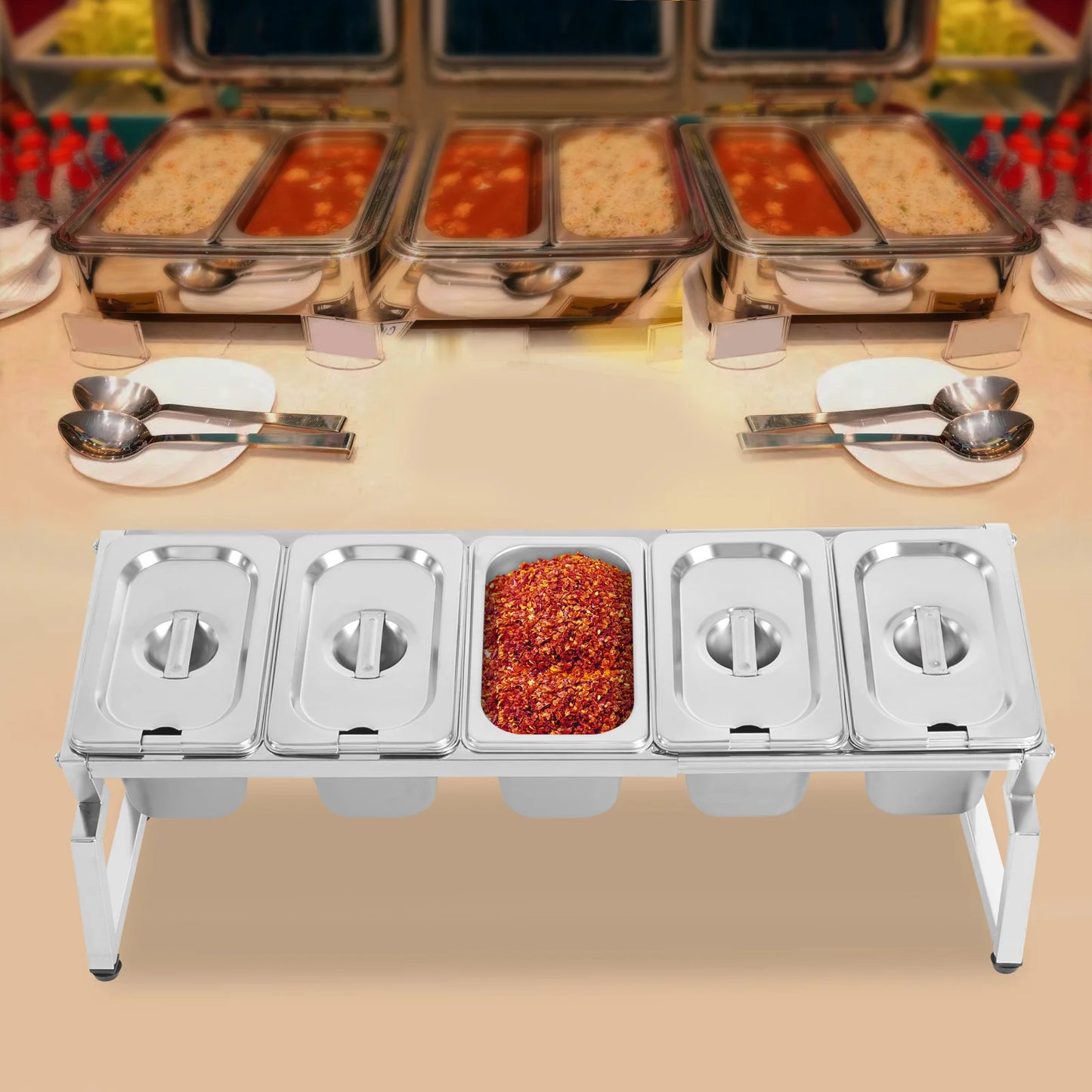 Stainless Steel Spice Rack With 5 Pans And Adjustable Length