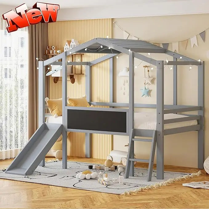 Harper And Bright Designs Loft Bed With Slide Blackboard