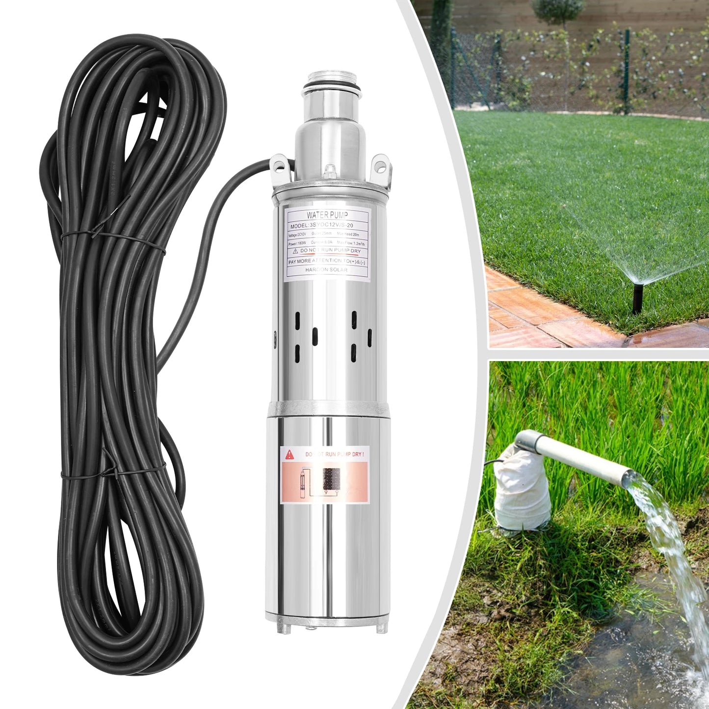 Solar Submersible Water Pump 12 24V Pond Irrigation 180W