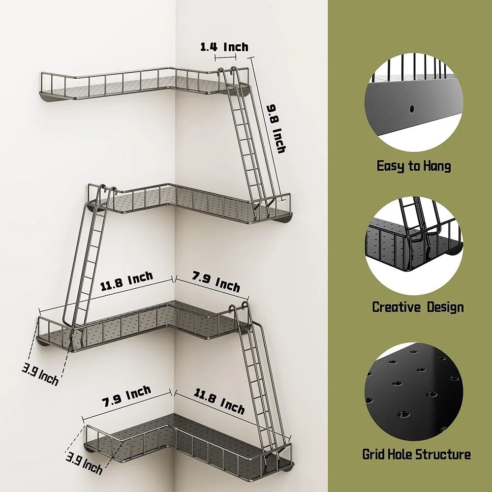 High Concerned 4 Tier Metal Ladder Corner Wall Shelf Space Saving Modern Home Decor Storage Solution Easy Install