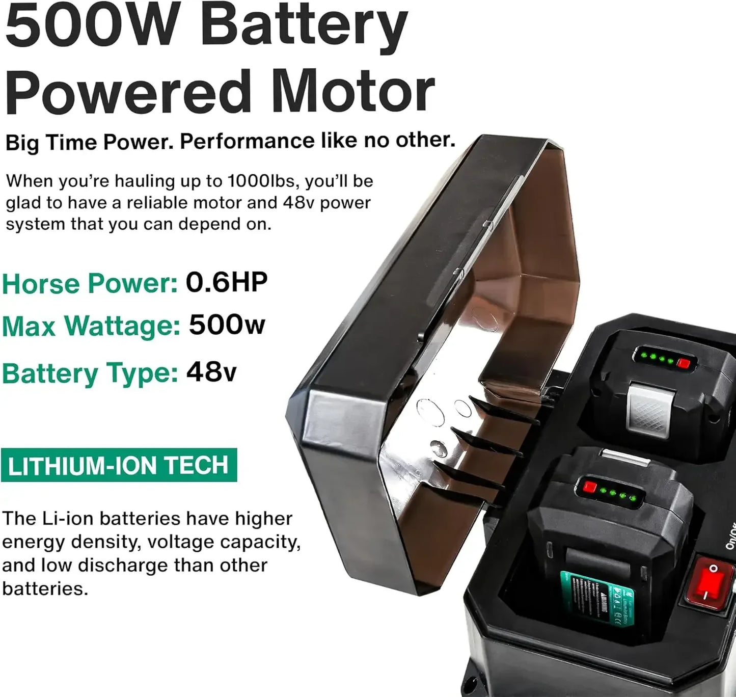 XMSJ Utility Service Cart Wheelbarrow Power 48V Electric