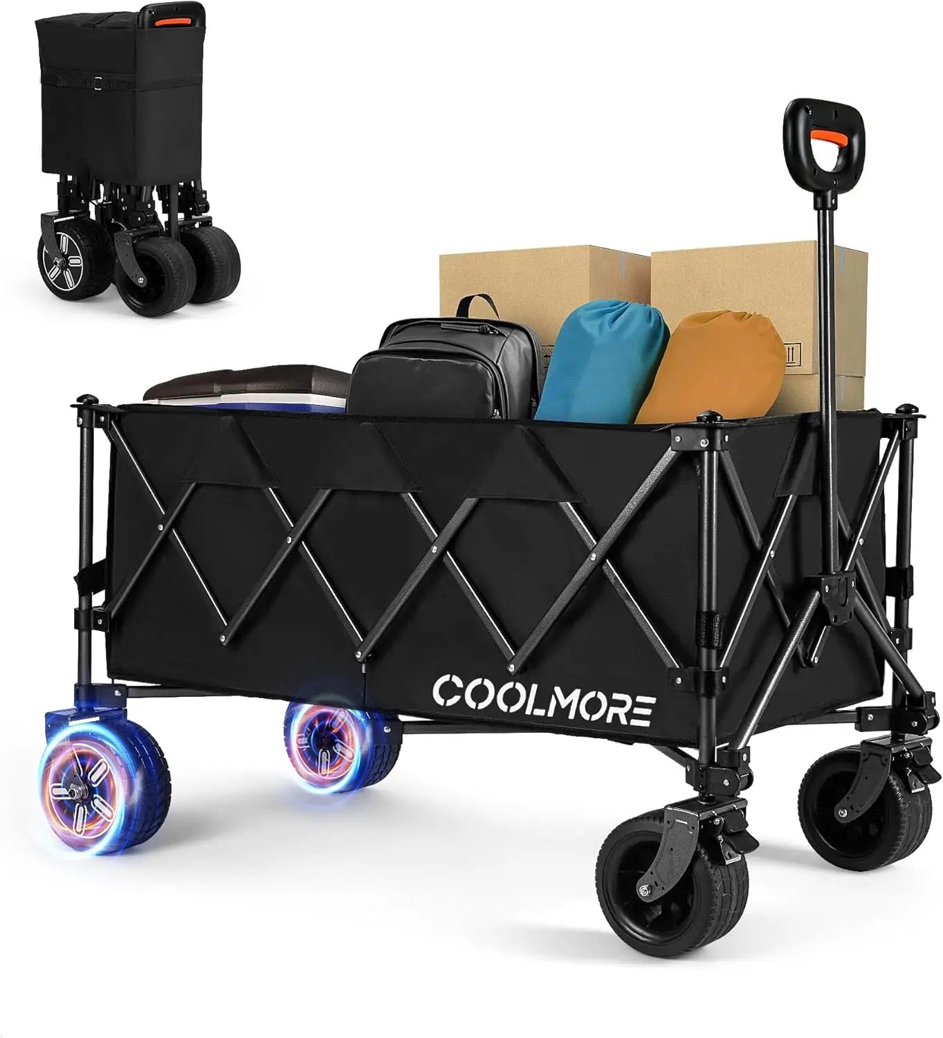 Electric Collapsible Utility Wagons 330lbs Capacity, Carts Foldable with Wheels Brakes Portable for Beach Garden Outdoor
