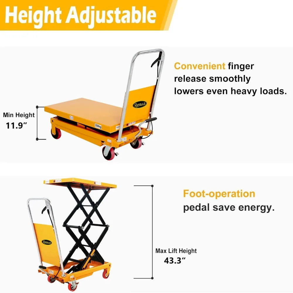 Double Scissor Hydraulic Lift Table Cart 770 Lb Capacity