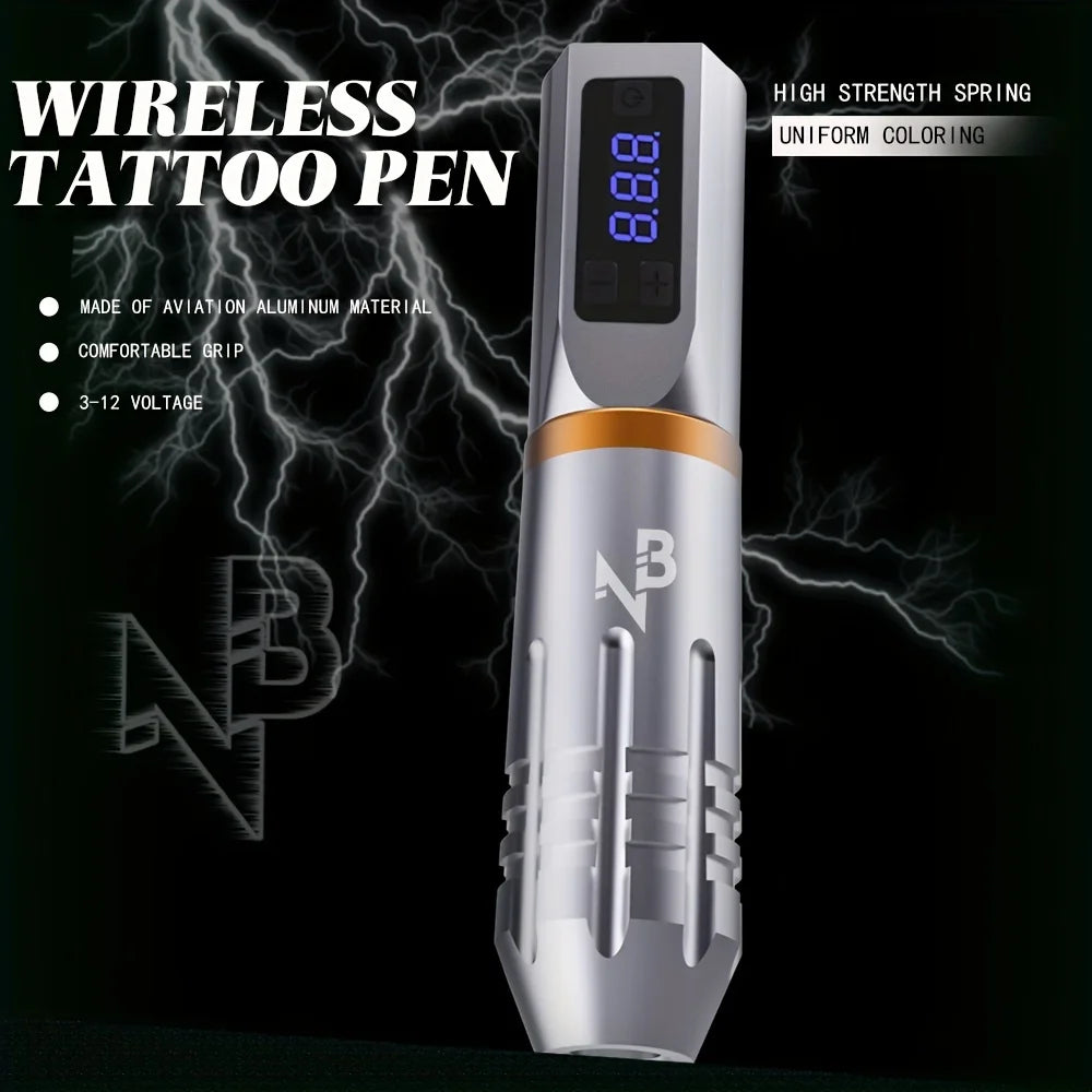 Gold Plume Tattoo Pen Machine Wireless Kit Brushless Motor